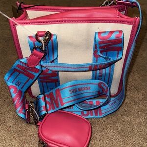 Steve Madden Pink and Blue Crossbody Satchel